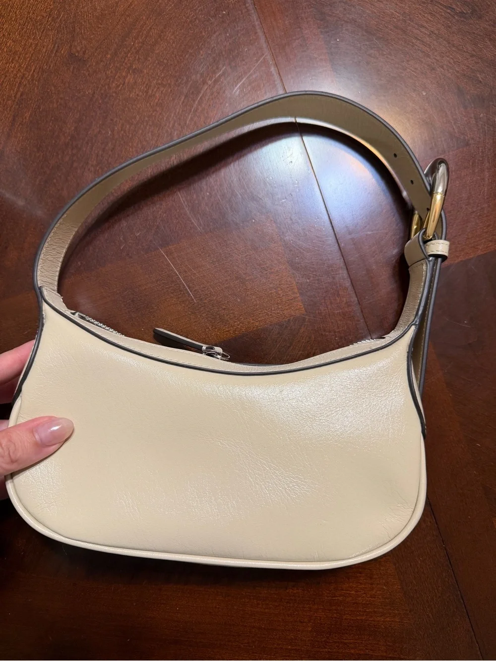 STAUD Cream Shoulder Bag with Curved Silhouette